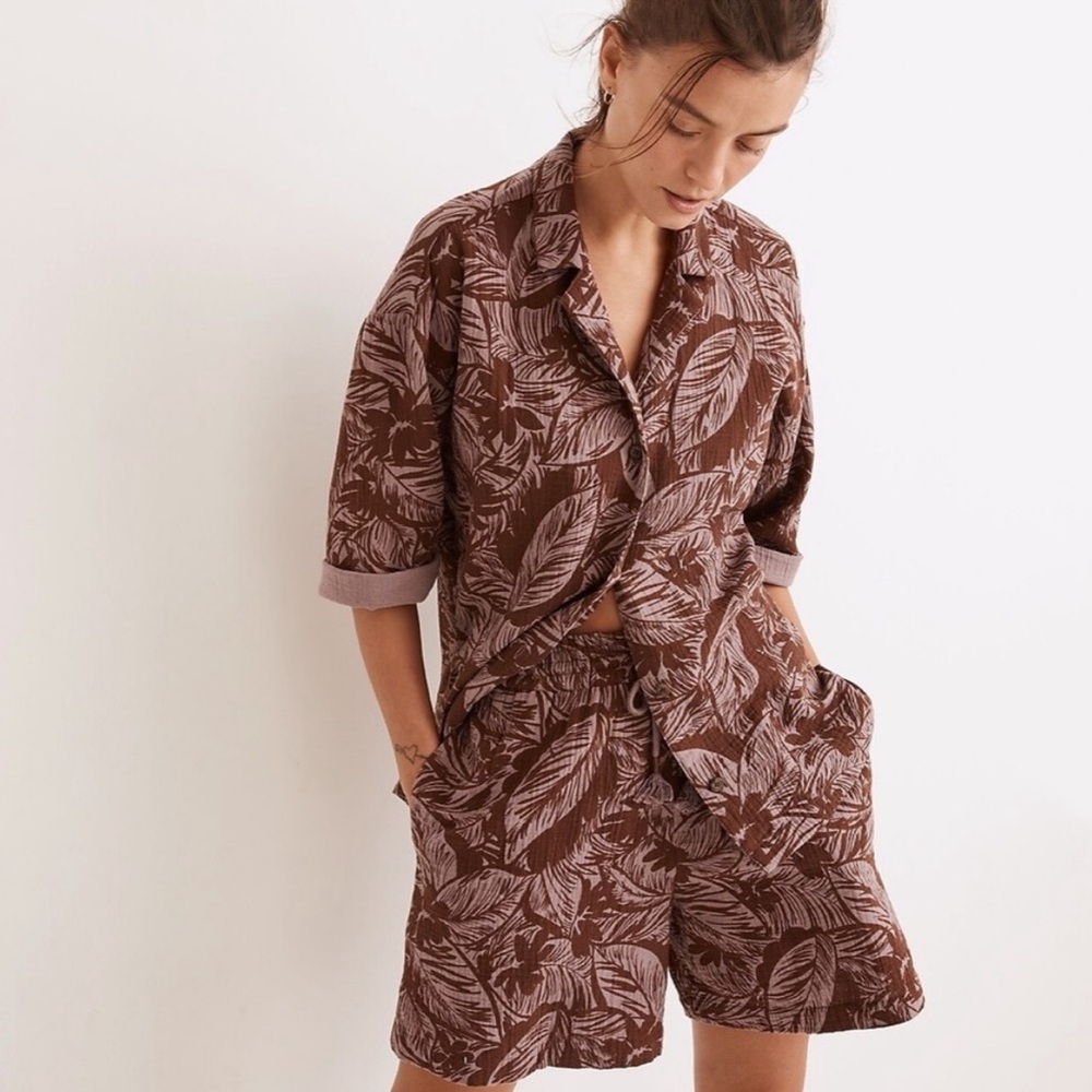 MADEWELL Women’s Lightestspun Cotton Gauze Camp Shirt and Shorts Matching Set